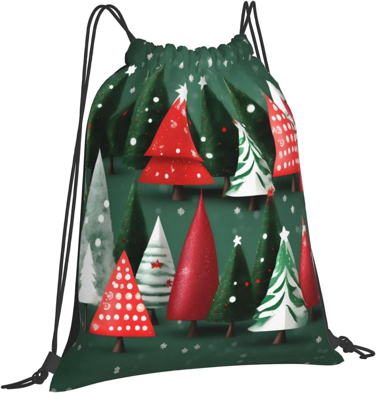 christmas treess Print Sports Drawstring Backpack,Water Resistant Bag, Gym Backpack for Women Men