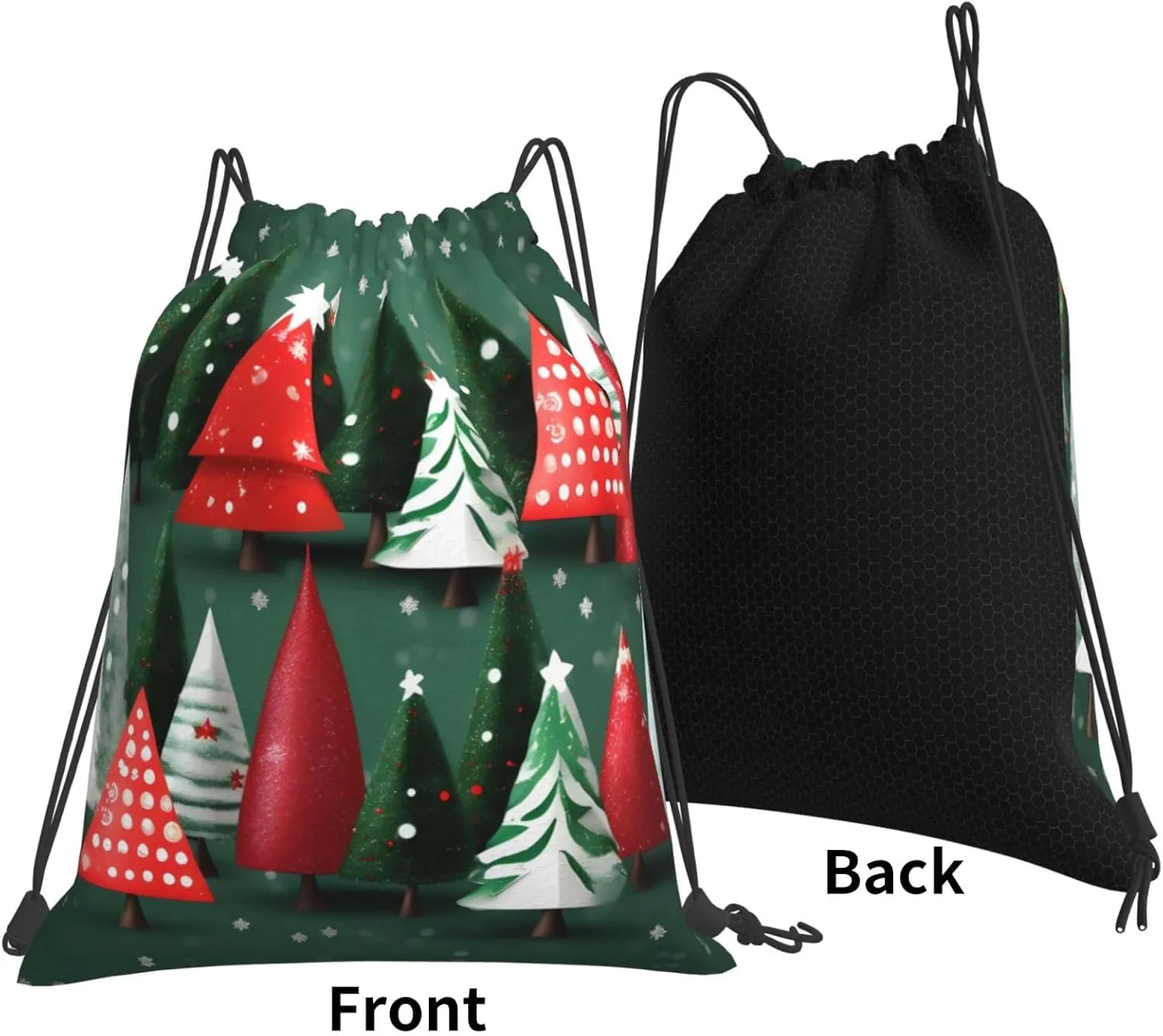 christmas treess Print Sports Drawstring Backpack,Water Resistant Bag, Gym Backpack for Women Men