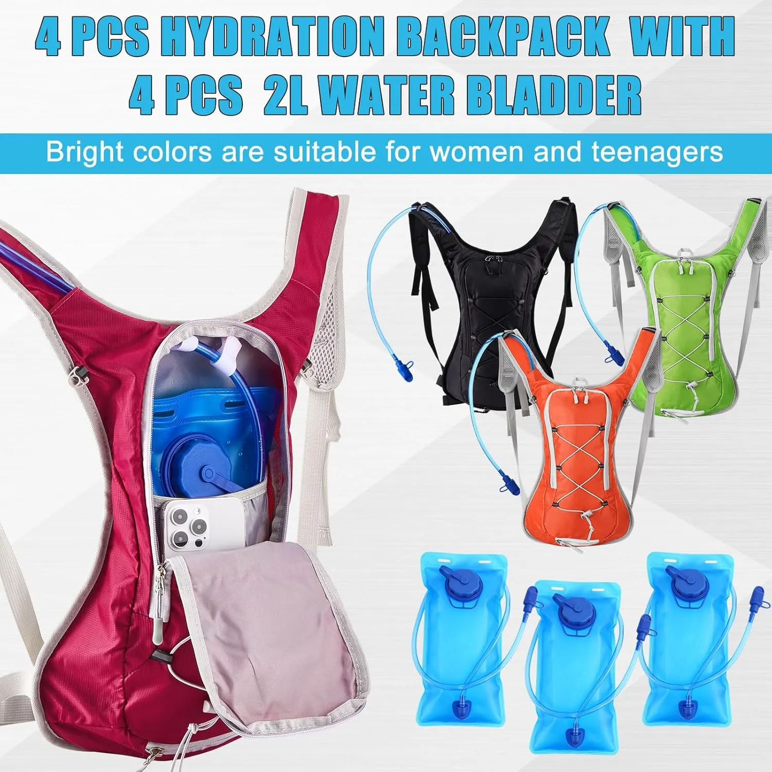Chunful Hydration Backpack with 2L Water Bladder, Lightweight Hydration Pack Hiking Cycling Biking Climbing Water Backpack for Men Women