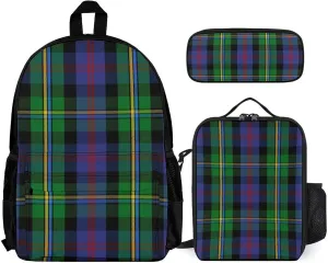 Clan Malcolm Tartan Lightweight Pocket Backpack Crossbody Lunch Bag Set Unisex