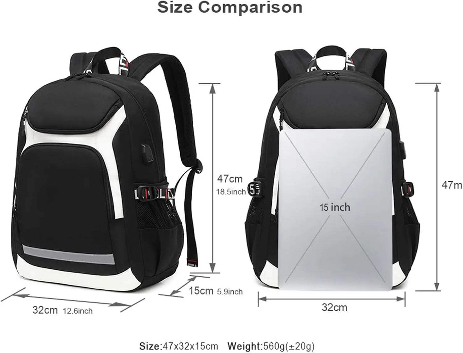 Classic Casual Backpack-Waterproof Sturdy Book Bag Wear Resistant Knapsack with USB Charging Port