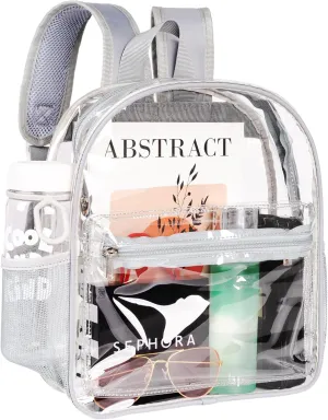 Clear Backpack for Stadium Approved 12×12×6, See Through Bag, PVC Transparent Backpack for Festival Sport Event Concerts (GREY)