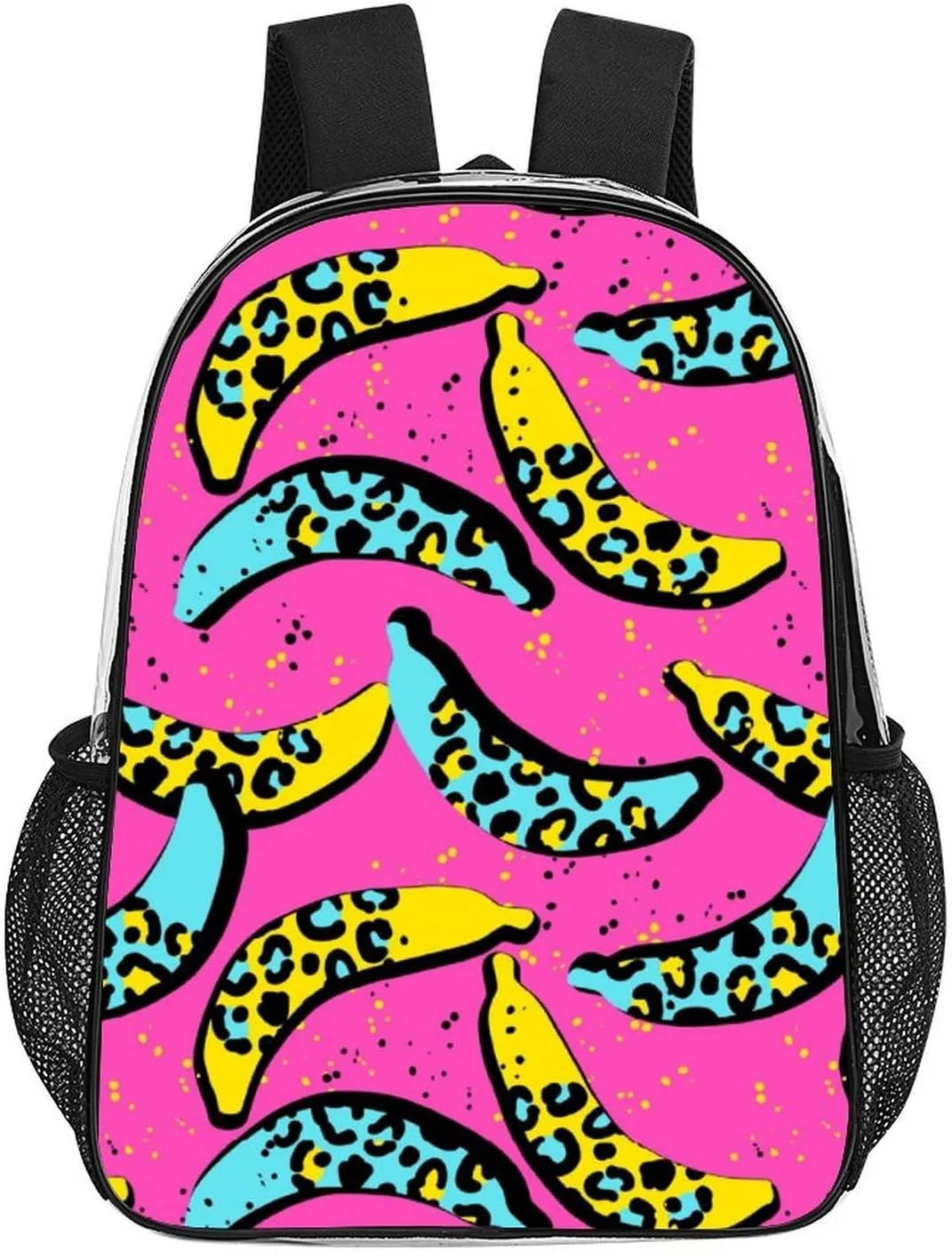 Clear Backpack Heavy Duty Tropics Funny Banana Pink 16 Inch for Stadium Events Concert Travel Work Sport Hiking Summer Waterproof Sturdy Transparent Bag for Men Women