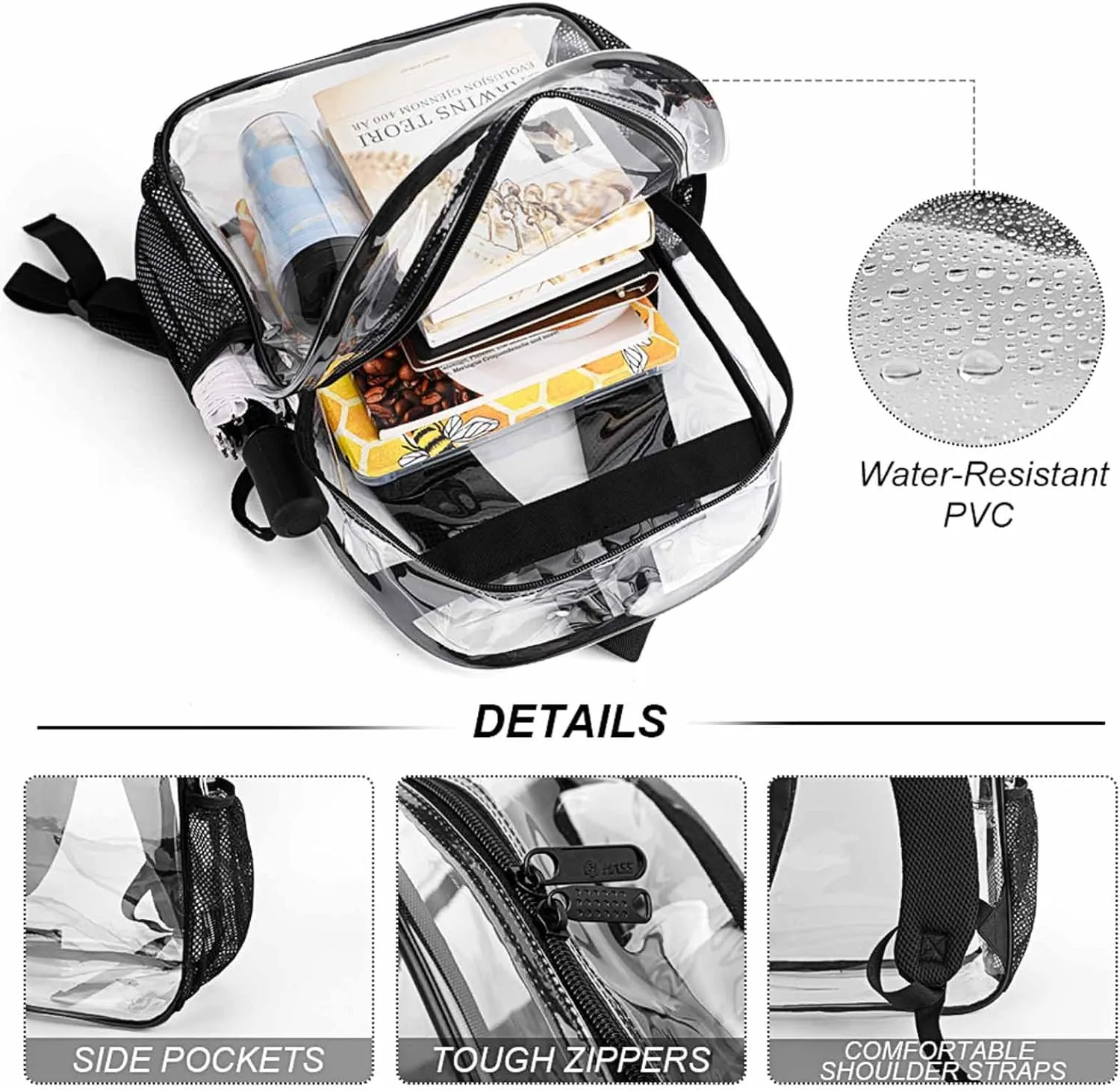 Clear Backpack Heavy Duty Tropics Funny Banana Pink 16 Inch for Stadium Events Concert Travel Work Sport Hiking Summer Waterproof Sturdy Transparent Bag for Men Women