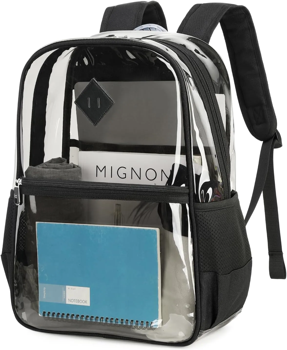 Clear PVC Waterproof Transparent Backpack, Heavy Duty See Through for Girls, Boys, Women, Men - Pure Black