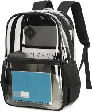 Clear PVC Waterproof Transparent Backpack, Heavy Duty See Through for Girls, Boys, Women, Men - Pure Black
