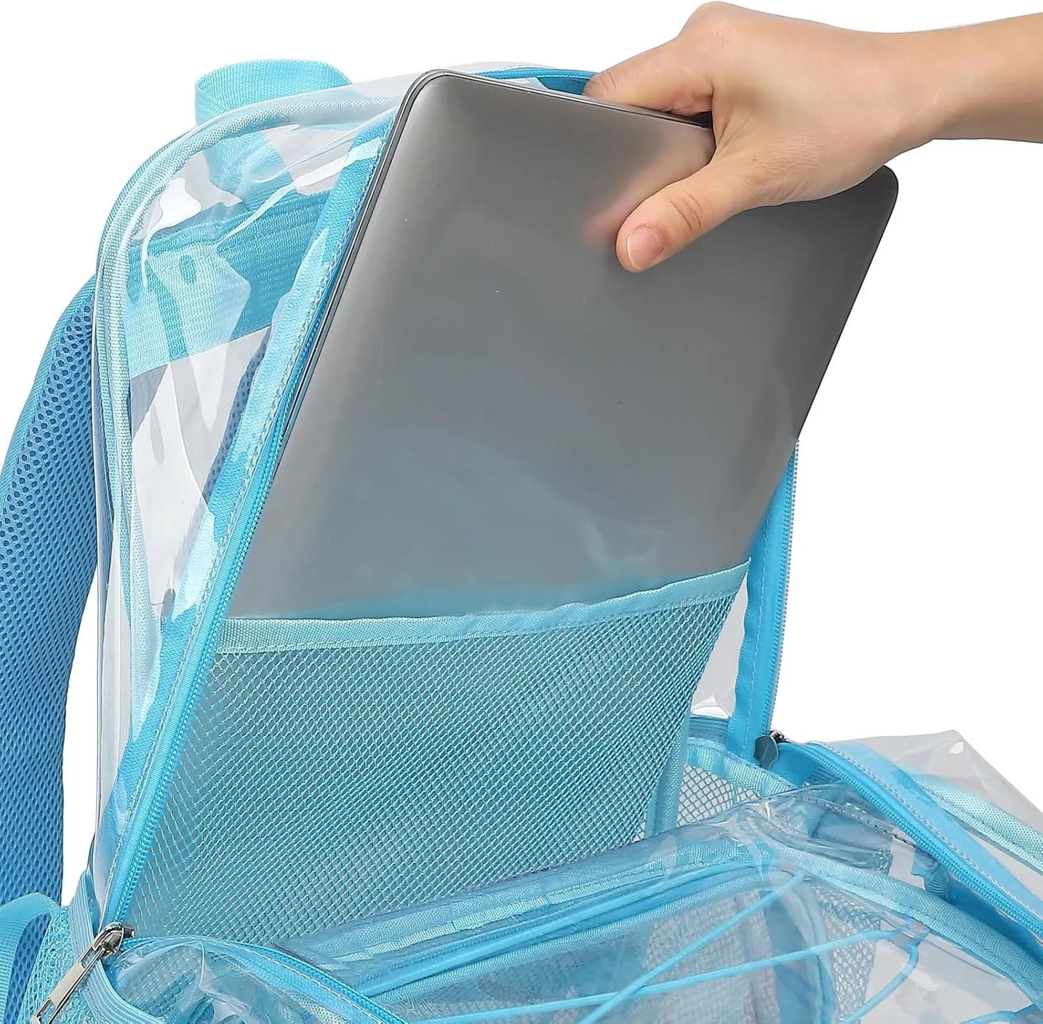 Clear School Backpack for Girls Women, Kids Teens Heavy Duty See Through College Bookbag Transparent School Bag (Sky Blue)