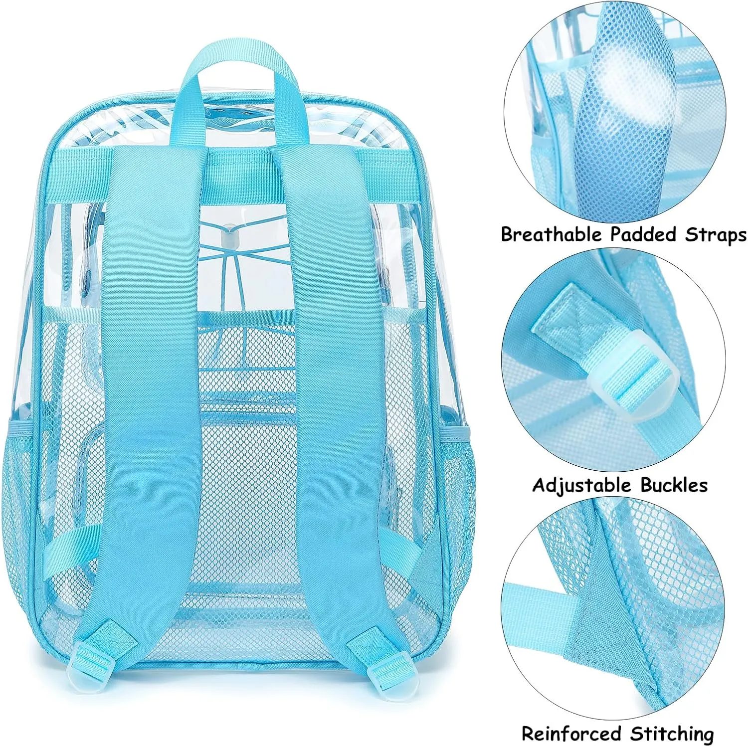 Clear School Backpack for Girls Women, Kids Teens Heavy Duty See Through College Bookbag Transparent School Bag (Sky Blue)