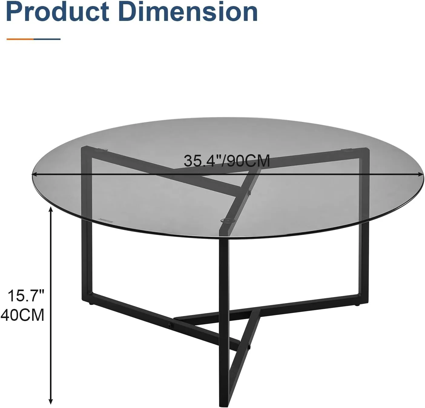 CLIPOP Circle Coffee Table with Tempered Glass Top, Stylish Round Glass Coffee Table with Adjustable Feet & Triangle Structure Metal Frame, Perfect for Living Room, Office, Apartment (Black Glass Top)