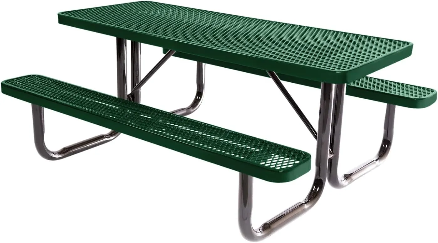 Coated Outdoor Furniture Heavy-Duty Portable Outdoor Picnic Table, Thermoplastic Coated Expanded Metal Commercial-Grade Patio Dining Furniture Made in America (6ft Rectangular, Green)