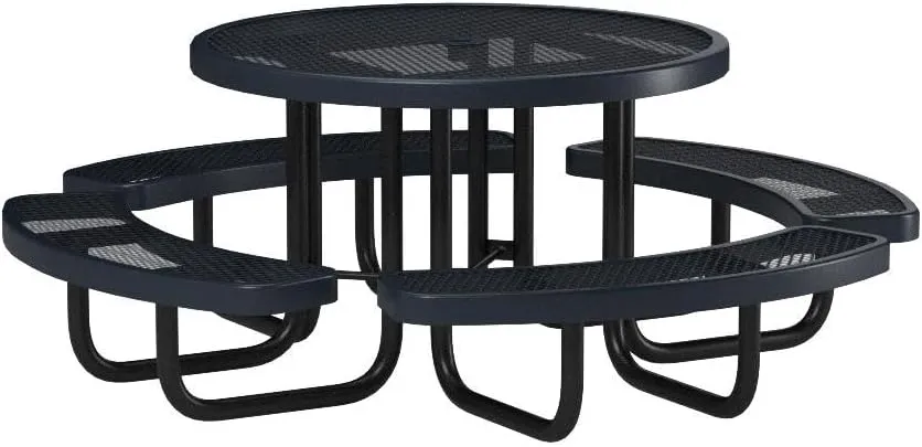 Coated Outdoor Furniture Heavy-Duty Portable Outdoor Picnic Table with Umbrella Hole, Expanded Metal Commercial-Grade Patio Dining Furniture Made in America (46" Round Top, Dark Blue)