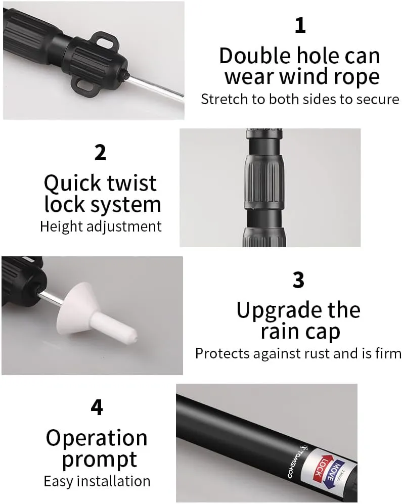 Cocoarm 2pcs Tent Poles Telescoping Tarp Poles 6061 Aluminum Camping Tarp Pole 35.43-90.55inch Adjustable Poles for Tents Tarps Awnings Shelters and More, Anti Slip Rubber Pads (#1)