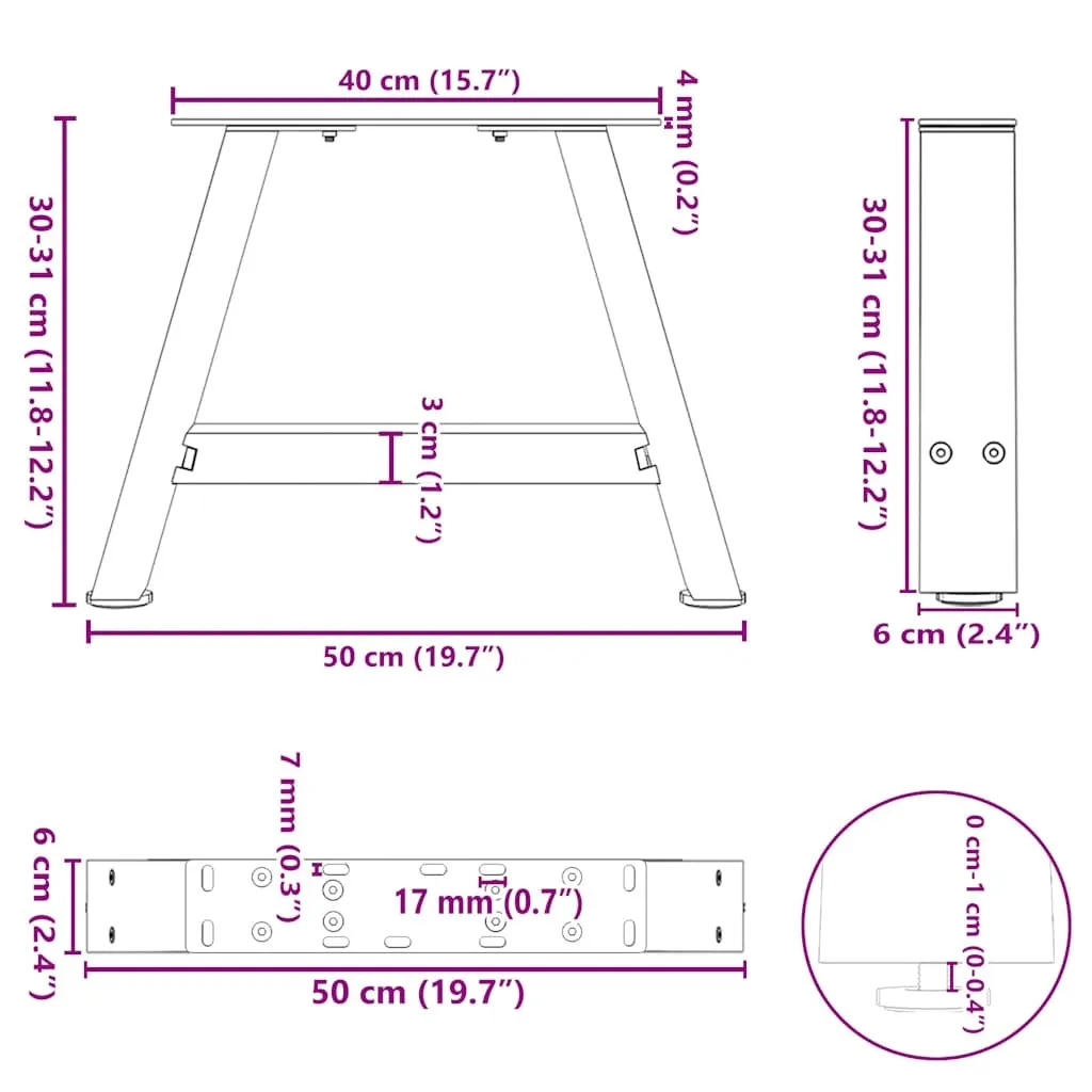 Coffee Table Legs A-Shaped 2 pcs 50x(30-31) cm Steel