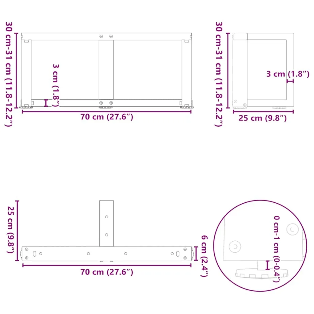 Coffee Table Legs T-Shaped?2 pcs Natural Steel 70x25x(30-31) cm Steel
