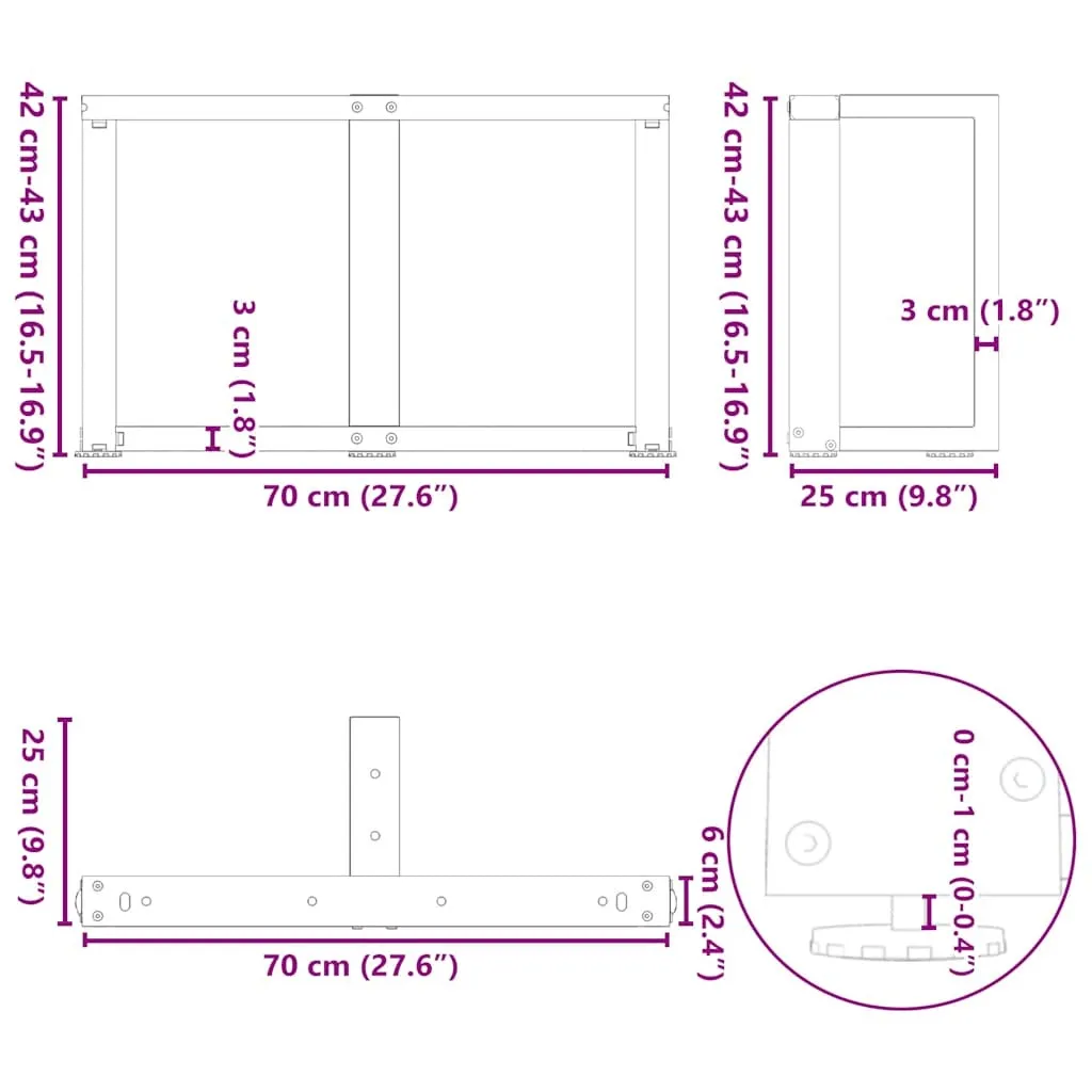 Coffee Table Legs T-Shaped?2 pcs Natural Steel 70x25x(42-43) cm Steel