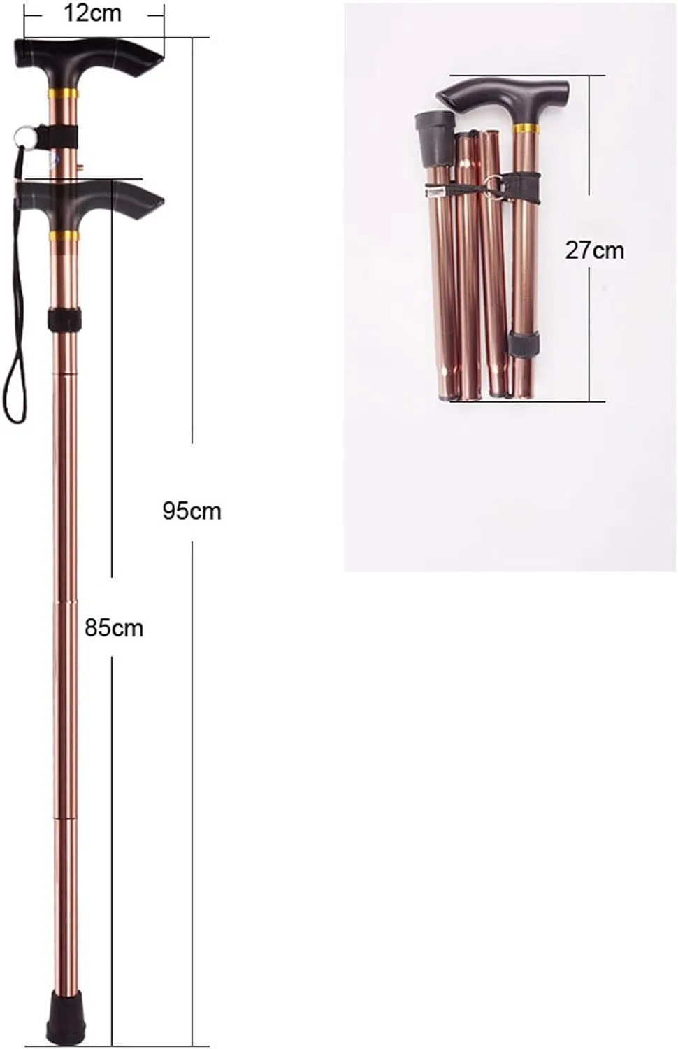 Collapsable Cane Hiking Pole Height Adjustable, Lightweight Anti-Slip for Travel Outdoor Hiking Help Balance for Men and Women Seniors