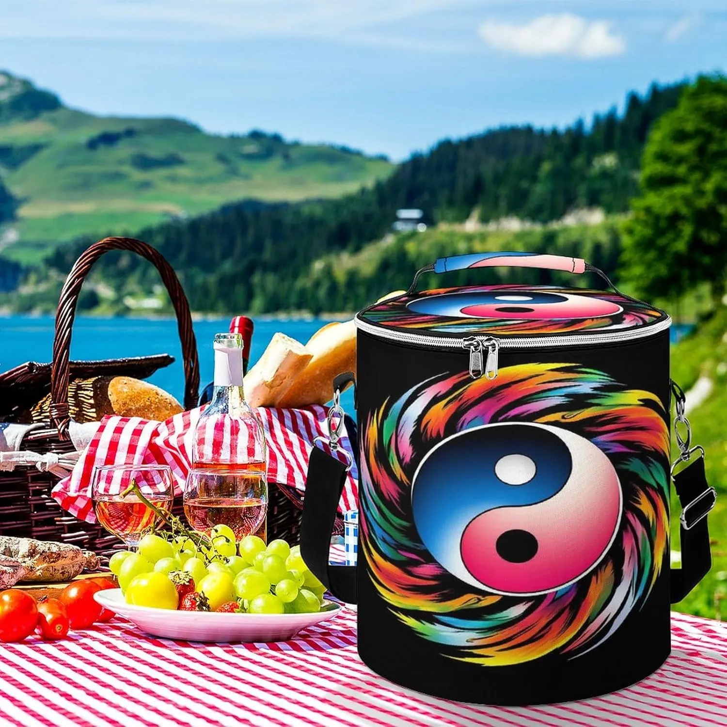 Collapsible Magic Yin Yang Art Lunch Backpack for Women, Large Capacity Cooler Bag for Camping Picnic Lunch Travel Outdoor Beach