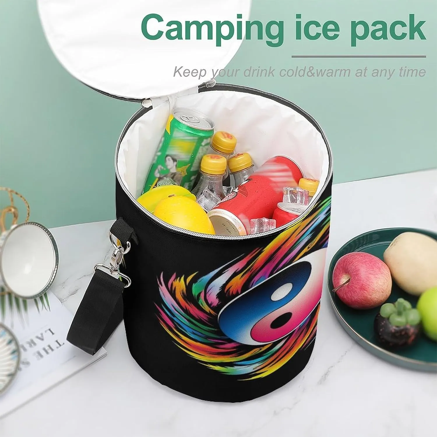 Collapsible Magic Yin Yang Art Lunch Backpack for Women, Large Capacity Cooler Bag for Camping Picnic Lunch Travel Outdoor Beach