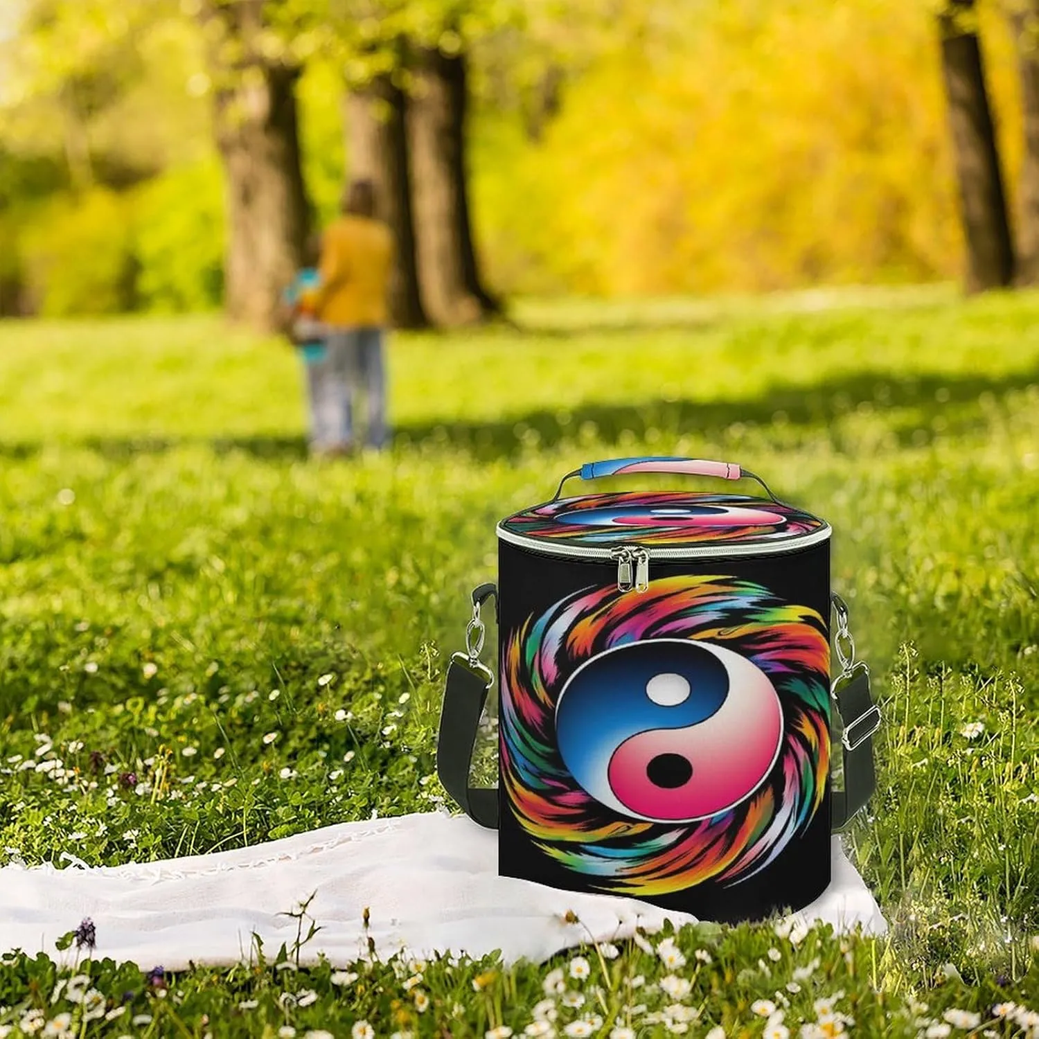 Collapsible Magic Yin Yang Art Lunch Backpack for Women, Large Capacity Cooler Bag for Camping Picnic Lunch Travel Outdoor Beach