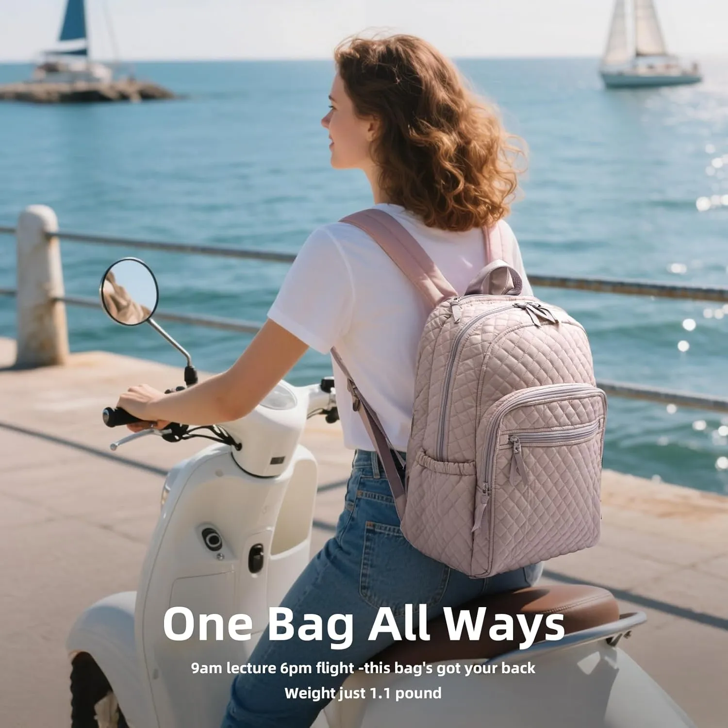 College Laptop Backpack, Travel Backpack for Women, Quilted Casual Daypack, Waterproof Bookbag for 15.6 Inch Laptop