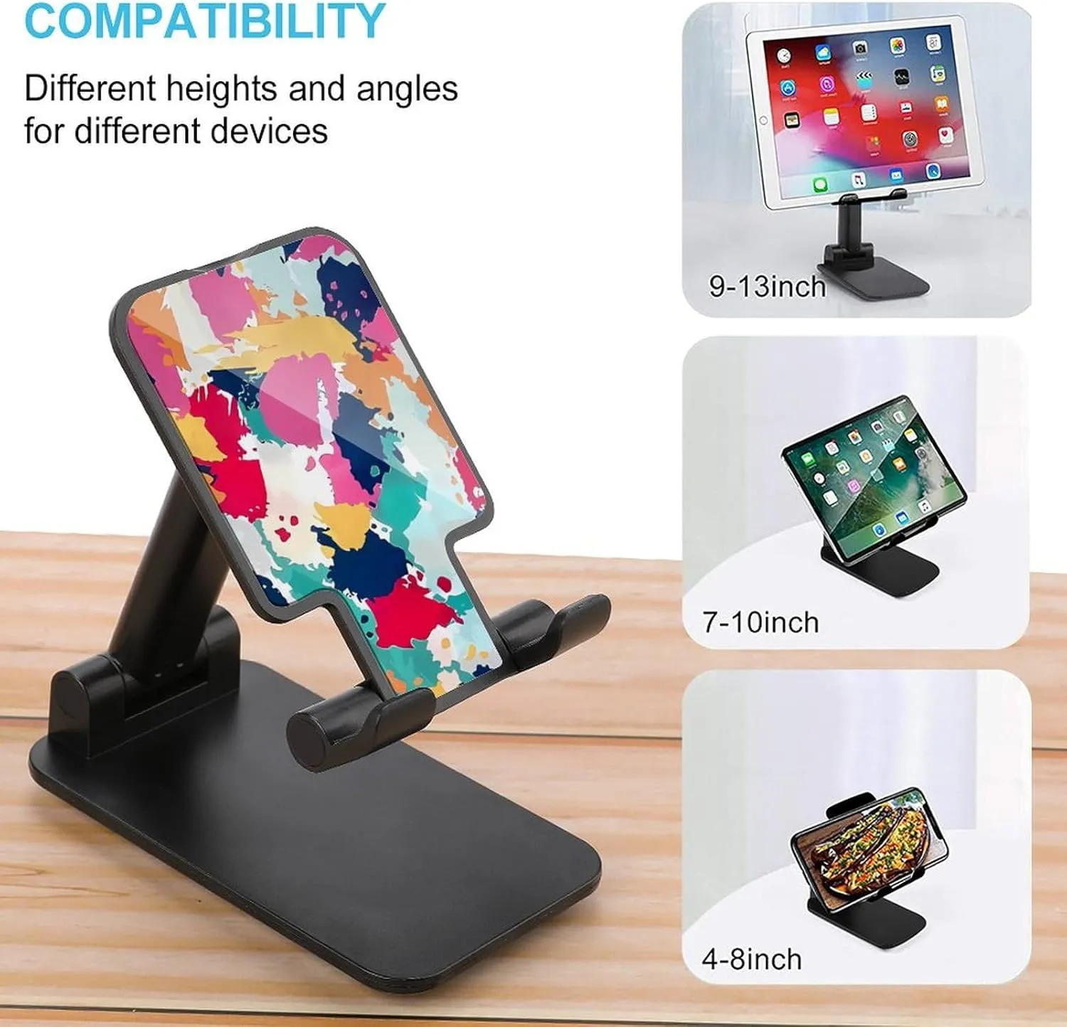Colorful Paintting Splatter Foldable Cell Phone Stand for Desktop Portable Adjustable Table Phone Holder Travel Accessories