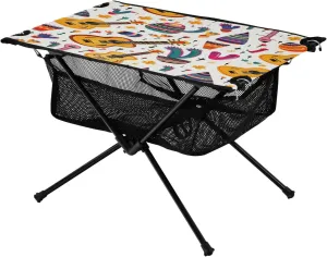 Colourful Graffiti Guitar and Flowers Portable Camping Table,Outdoor Folding Table,Beach Table,Suitable for Camping,Hiking,Picnic