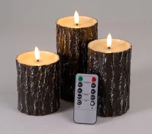 Comenzar Flameless Candles Battery Operated Candles Pine Bark Effect Real Candle Flickering 3D Wick Electric Home Decor Festival LED Candle with Timer 3Pack