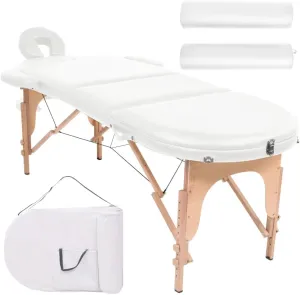 Comfortable and Adjustable Folding Massage Table with Bolsters, Strong Wooden Frame, 1.6" Thick Padding, White