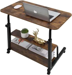 Computer Desk Office Table with Storage Gaming Table Adjustable Height Mobile Computer Desk for Small Space Rolling Writing Home Office Study Desks Portable for Bedrooms Work L
