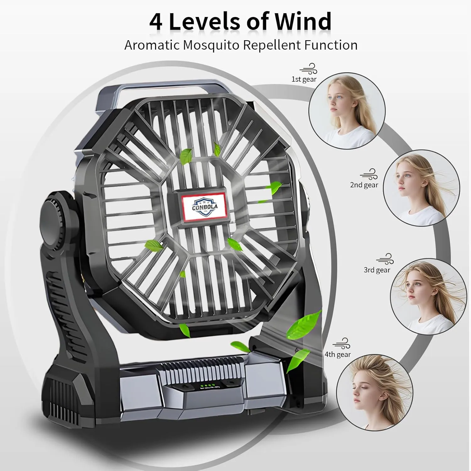 CONBOLA 25400mAh,Camping Fan, Portable Fans Rechargeable 9-Inch Battery Powered (180Hrs) LED Lantern, USB C Battery Beach Fan.