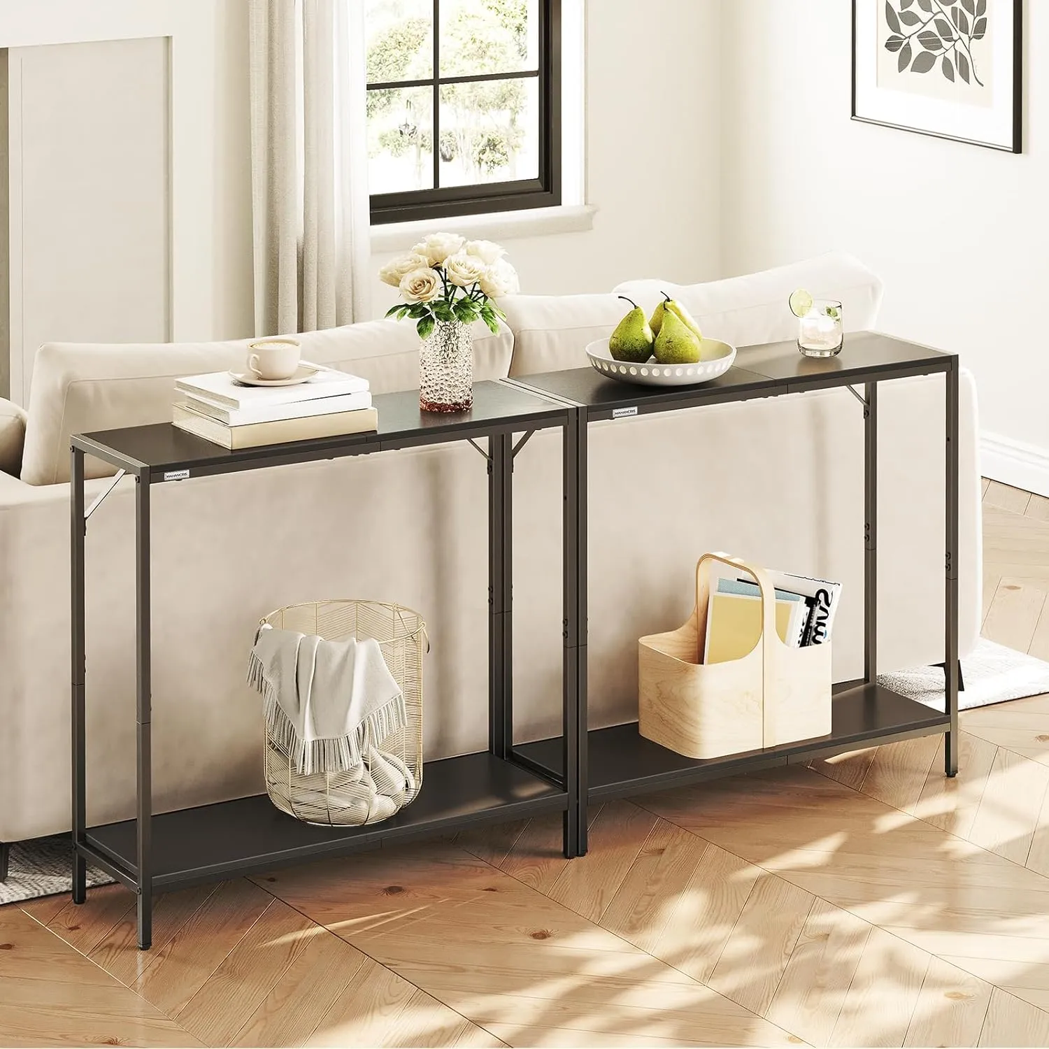 Console Table, 2-Tier Entrance Table, Behind Sofa Table, Industrial Style, Sturdy and Stable, for Living Room, Entryway, Foyer, Corridor, Office, Black CTHB27601