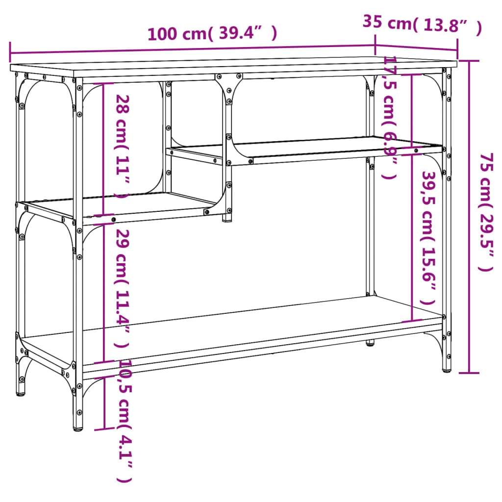 Console Table with Shelves Black 39.4"x13.8"x29.5"