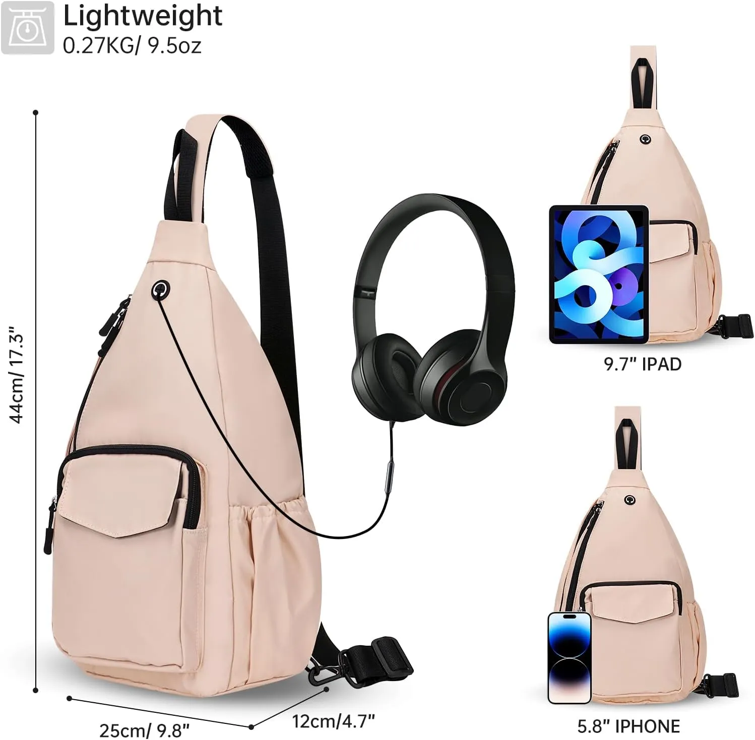 Convertible Sling Backpack Crossbody Chest Bag for Women Men Left and Right Shoulder Purse Water Repellent Gym Daypack