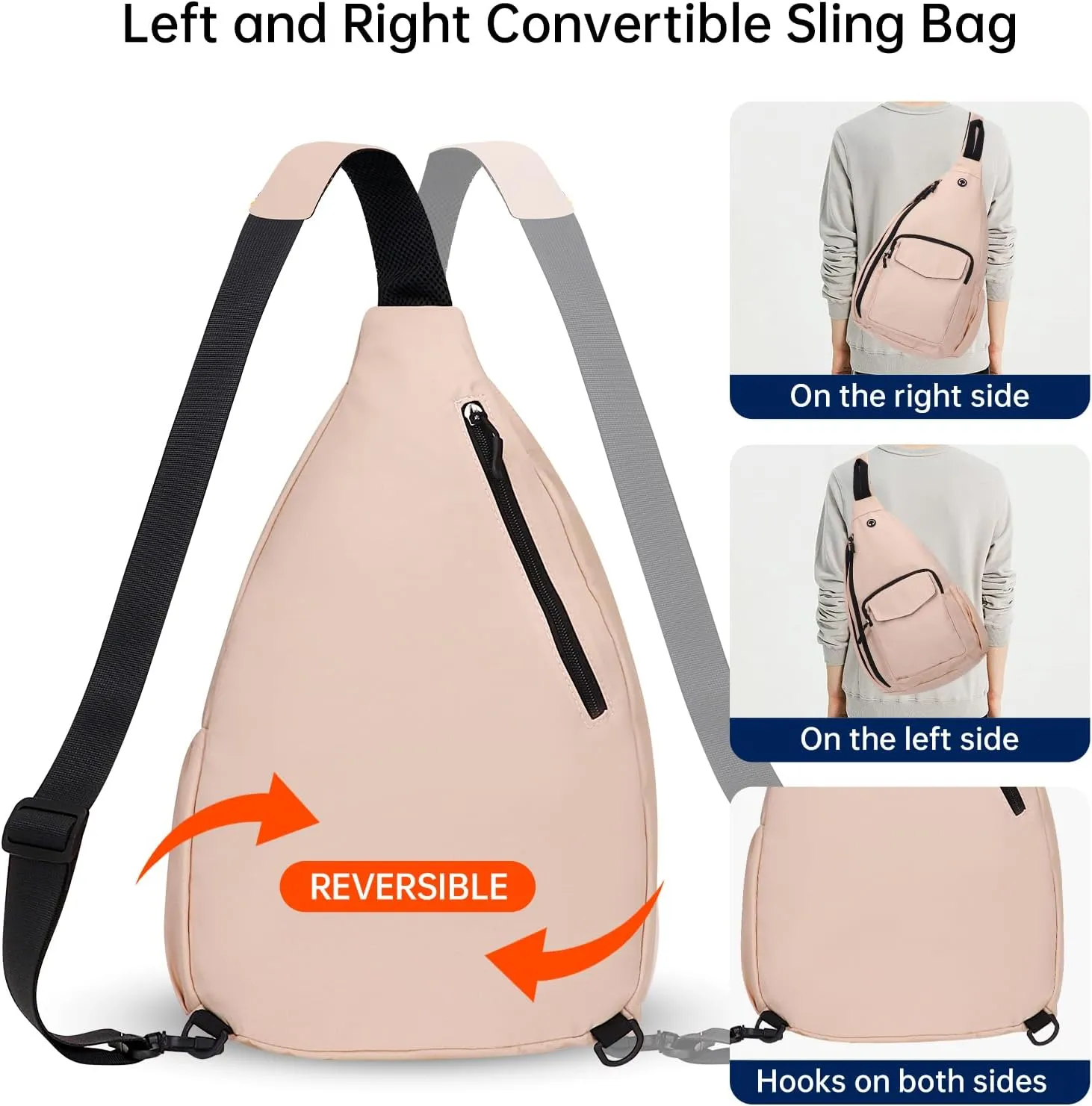 Convertible Sling Backpack Crossbody Chest Bag for Women Men Left and Right Shoulder Purse Water Repellent Gym Daypack