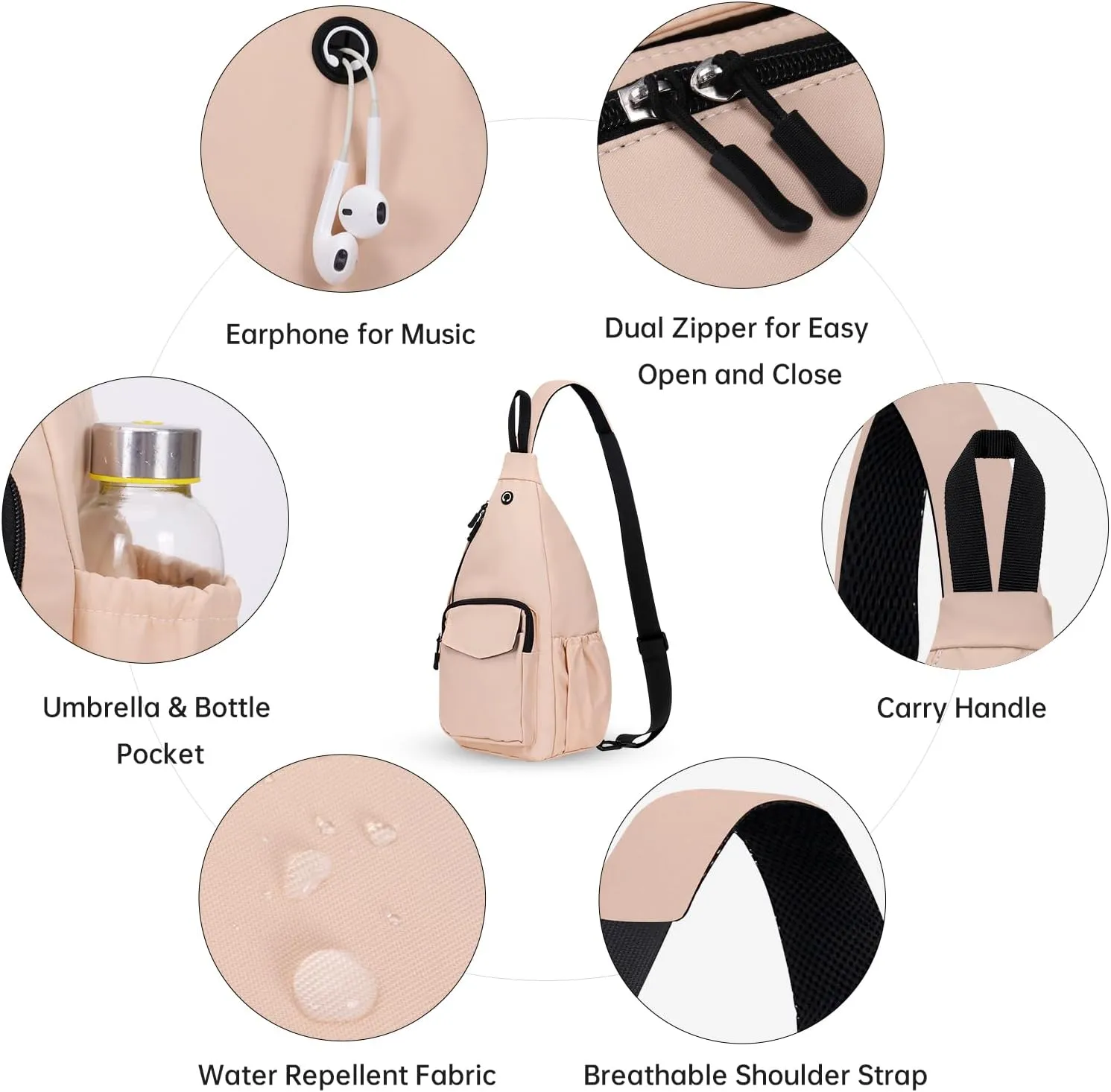 Convertible Sling Backpack Crossbody Chest Bag for Women Men Left and Right Shoulder Purse Water Repellent Gym Daypack