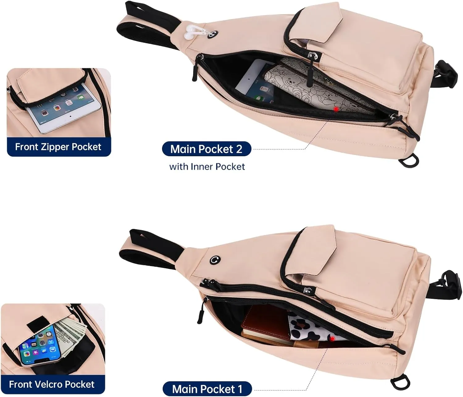 Convertible Sling Backpack Crossbody Chest Bag for Women Men Left and Right Shoulder Purse Water Repellent Gym Daypack