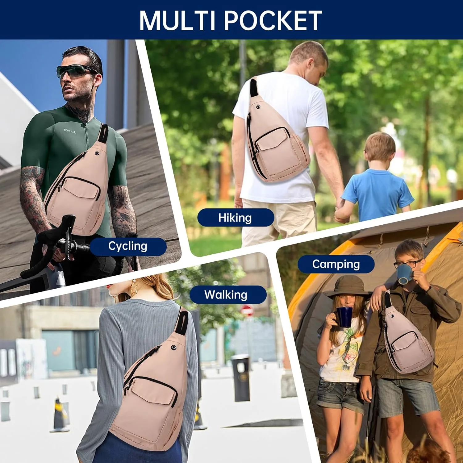 Convertible Sling Backpack Crossbody Chest Bag for Women Men Left and Right Shoulder Purse Water Repellent Gym Daypack