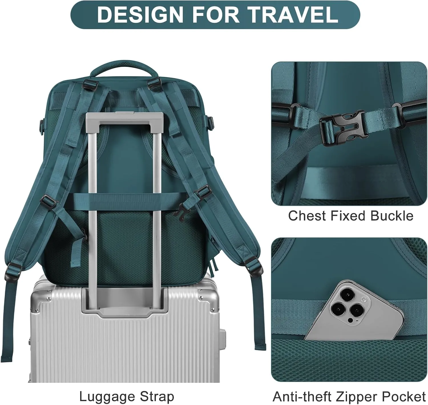 coofay Large Travel Backpack Carry on Flight Approved Mochila De Viaje Carry on Backpack for Airplanes Spirit Airlines Personal Item Bag 18x14x8 Inches Travel Bag Traveling Backpack for Women Men