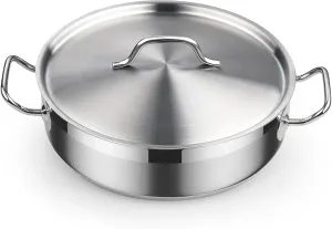 Cooks Standard Deep Saute Pan with Lid, 4-Quart Professional Stainless Steel Chef's All Purpose Pan with Cover, Compatible with All Stovetops