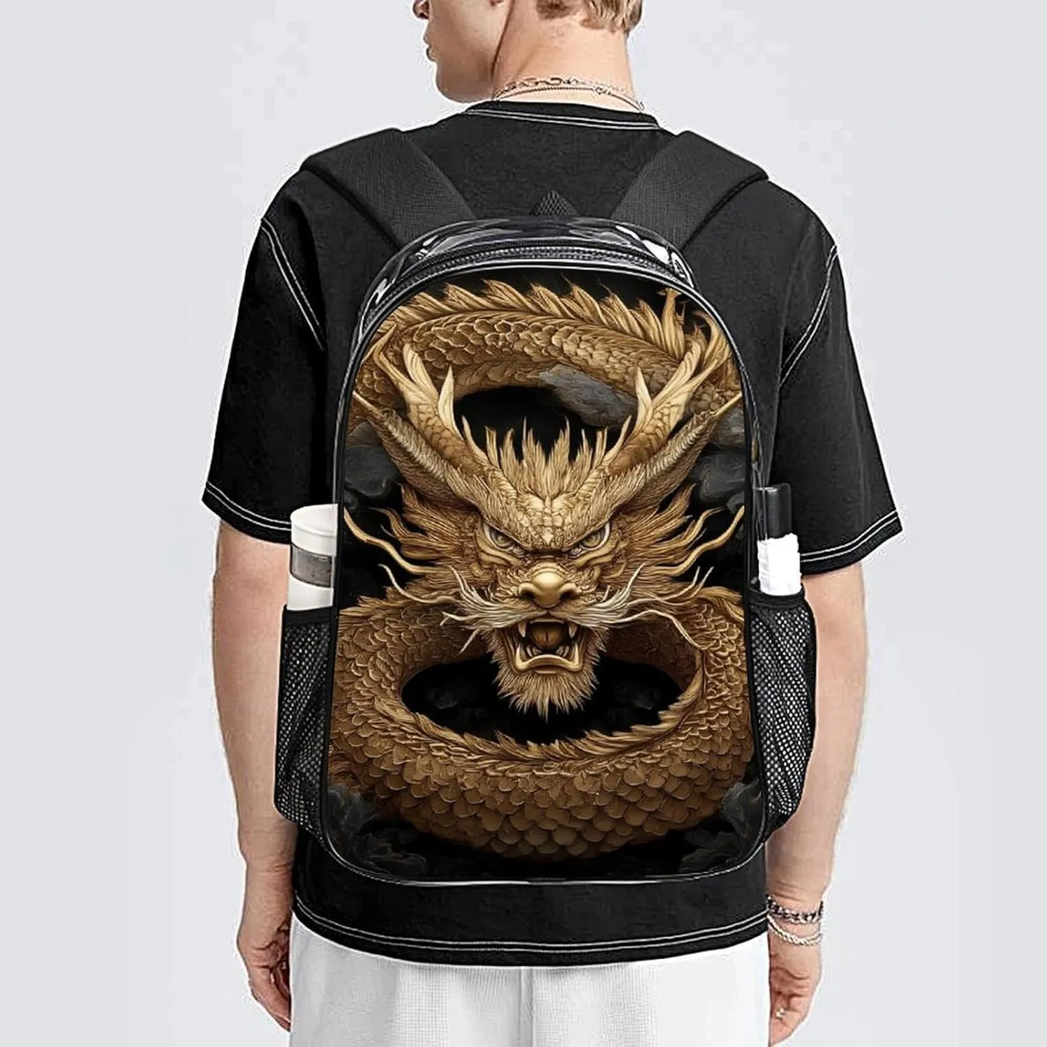 Cool Chinese Dragon King Rucksacks Lightweight Multipurpose Transparent Shoulder Bag Big Capacity Traveling & Camping Backpack With Side Pockets