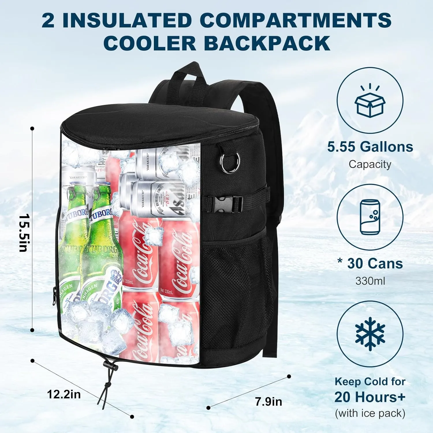Cooler Backpack 30 Cans,Portable Backpack Coolers Insulated Leak Proof,Made with Water-Resistant 900D Oxford Lightweight Cooler Bag for 12h Hot/Cold Retention