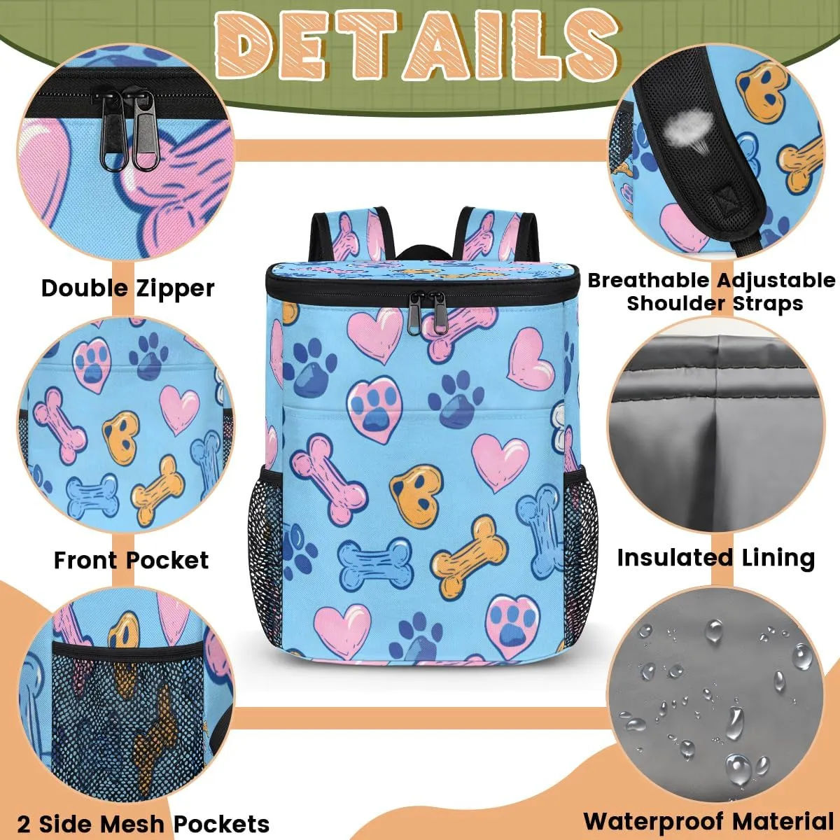 Cooler Backpack Insulated Cute Dinosaur Theme Lightweight Travel Cooler Lunch Backpack Drink Beverage Beer Bag