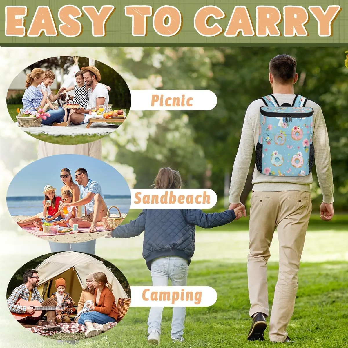 Cooler Backpack Insulated Cute Dinosaur Theme Lightweight Travel Cooler Lunch Backpack Drink Beverage Beer Bag