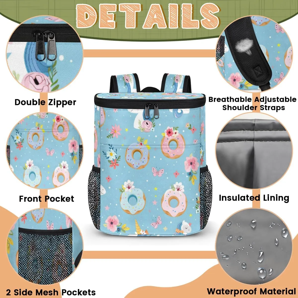 Cooler Backpack Insulated Cute Dinosaur Theme Lightweight Travel Cooler Lunch Backpack Drink Beverage Beer Bag