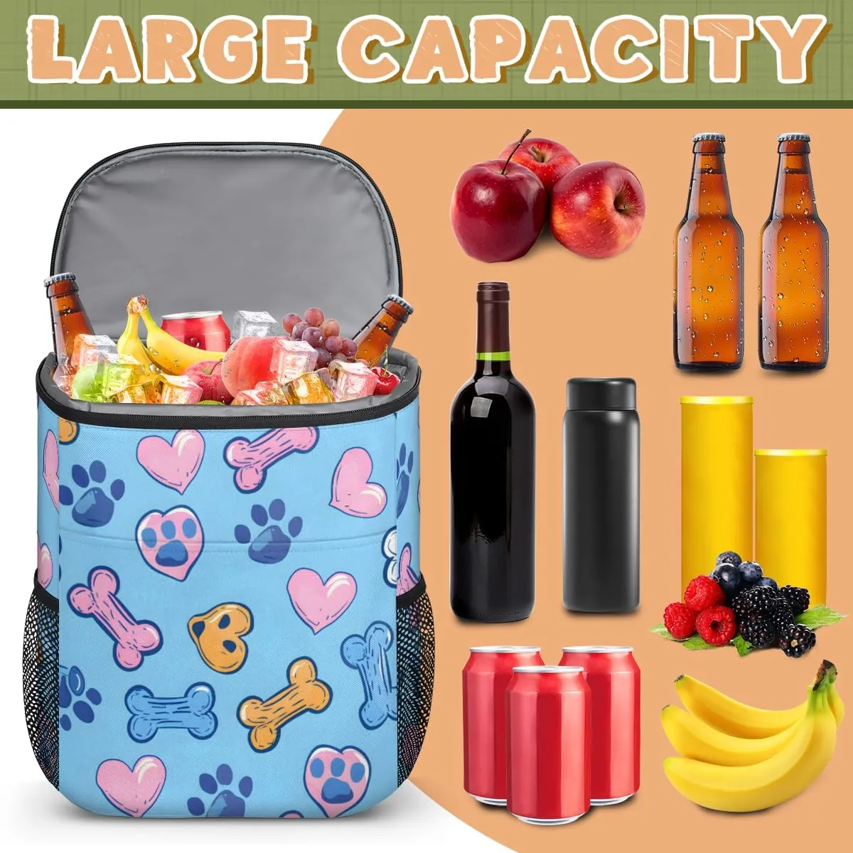 Cooler Backpack Insulated Cute Dinosaur Theme Lightweight Travel Cooler Lunch Backpack Drink Beverage Beer Bag