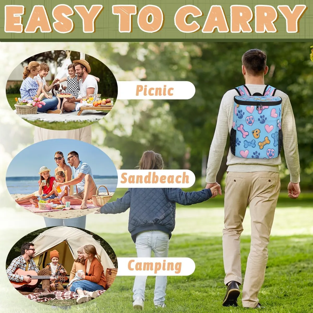 Cooler Backpack Insulated Cute Dinosaur Theme Lightweight Travel Cooler Lunch Backpack Drink Beverage Beer Bag