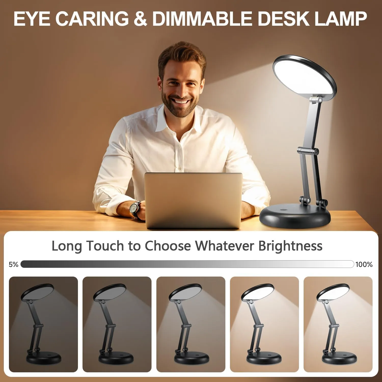 Cordless Rechargeable Table Lamp, 3600mAh Battery Powered, 10 Brightness Levels, Portable