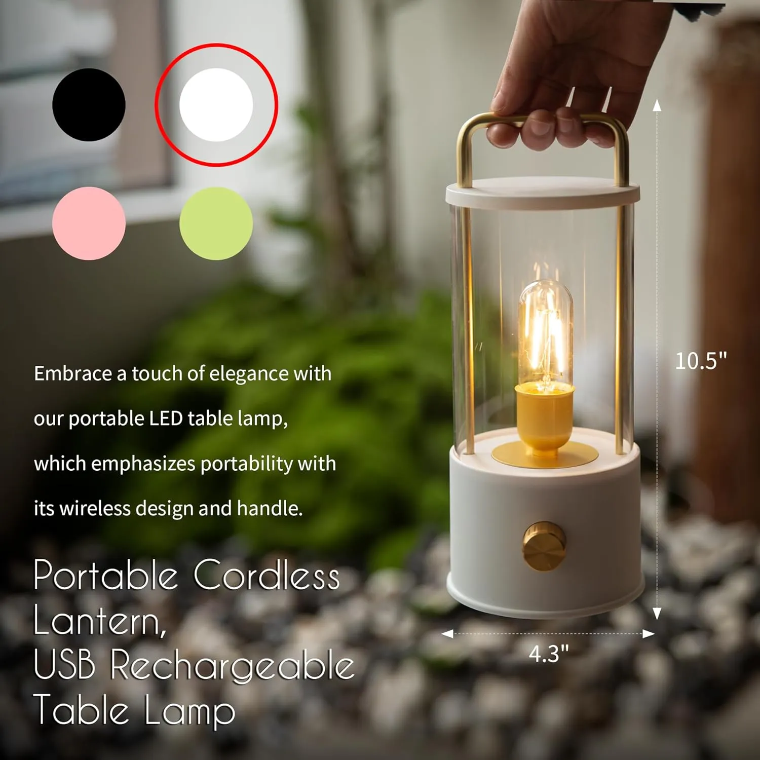 Cordless Table Lamp, Portable Lantern Rechargeable LED Battery Operated Lamp Stepless Dimming, Hanging Desk Bedside Small Table Lamp for Nightstand Camping Tabletop Bedroom White