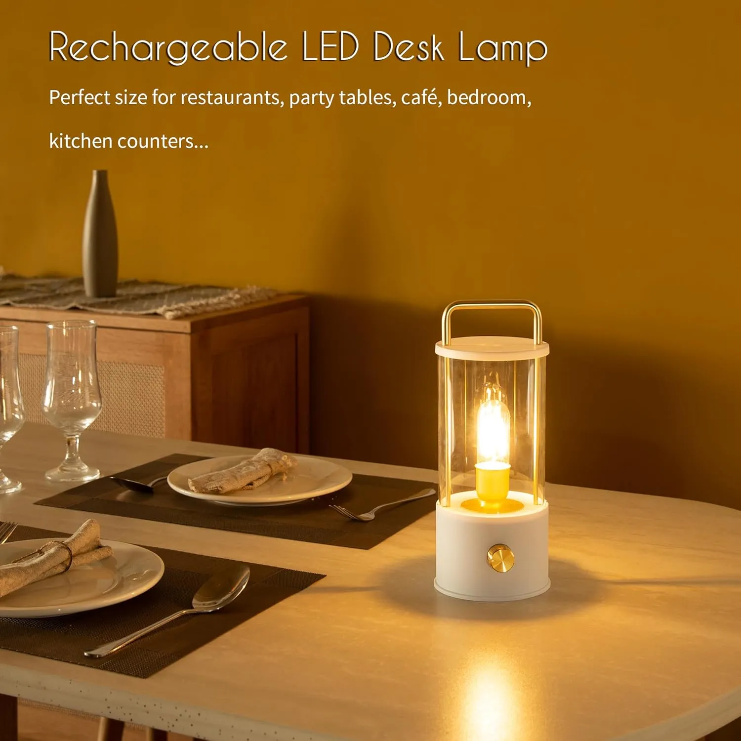 Cordless Table Lamp, Portable Lantern Rechargeable LED Battery Operated Lamp Stepless Dimming, Hanging Desk Bedside Small Table Lamp for Nightstand Camping Tabletop Bedroom White