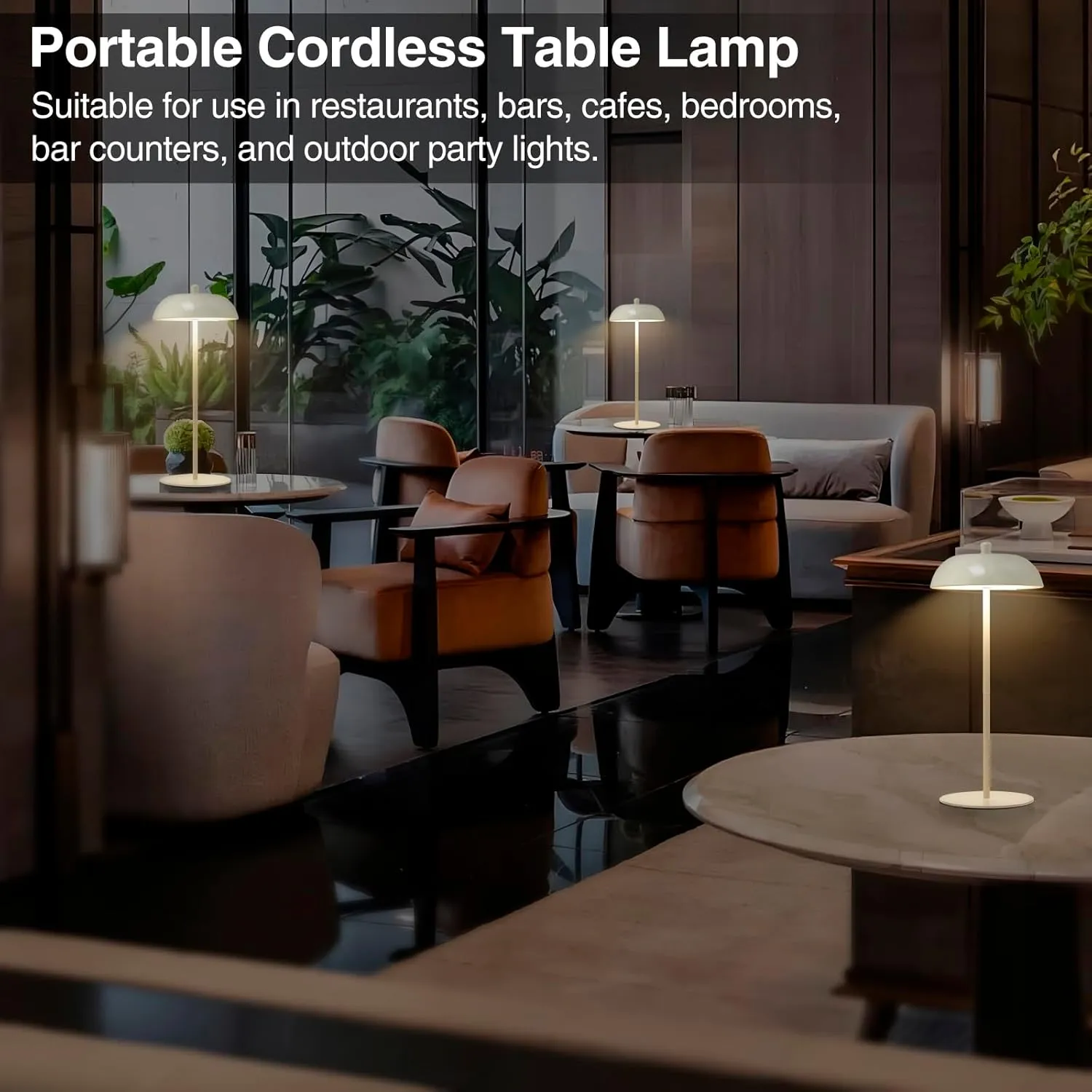 Cordless Table Lamp Rechargeable - Adjustable Height LED Desk Lamp 3 Way Dimmable Touch Battery Operated Nightstand Reading Lamp - Cream Modern Small Bedside Wireless Table Lamp for Dorm Home